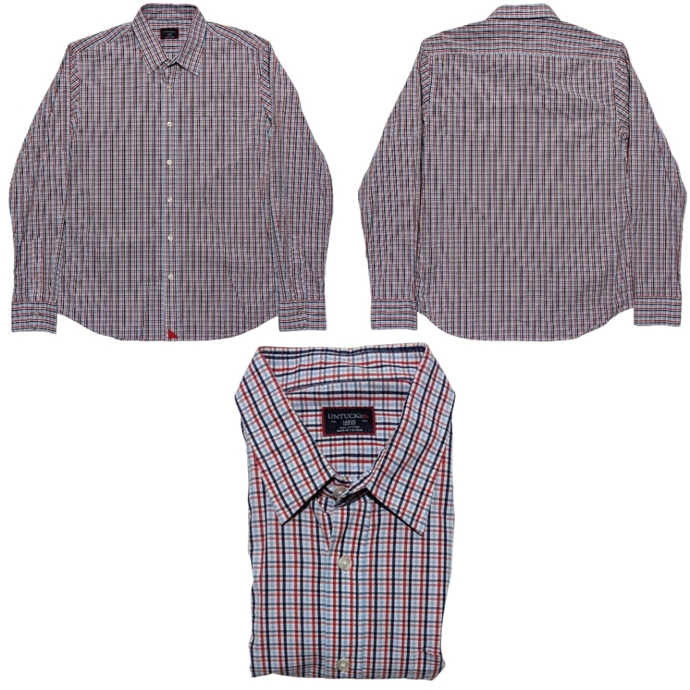 Untuckit Mens L Slim Long Sleeve Button Up Colorful Plaid No Tuck Shirt EUC